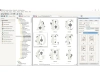 Program Bernina V9 Creator do projektowania haftów, wyświetlający bibliotekę wzorów. Po lewej stronie menu zarządzania projektami, po prawej podgląd wybranych wzorów literowych. Elementy w różnych stylach, z numerami identyfikacyjnymi.