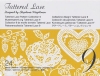 Kolekcja wzorów Tattered Lace 9, prezentująca biały wzór na żółtym tle, z dekoracyjnymi elementami takimi jak serca, kwiaty i ornamenty. Widoczna liczba 9 oraz napis informujący o 24 wzorach do wykorzystania w projektach kreatywnych.