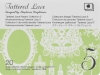 Kolekcja wzorów Tattered Lace 5 z zielonym tłem. Na górze widoczny napis Tattered Lace oraz Designed by Stephanie Weightman. Poniżej numer 5 w kolorze czarnym, z informacjami w różnych językach. W dolnej części numer 20 oznaczający liczbę wzorów.