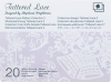 Kolekcja wzorów Tattered Lace 2, zawierająca 20 wzorów. Na tle w odcieniu fioletu widoczne napisy w różnych językach, w tym tytuły kolekcji oraz informacje o projektancie. Zestaw idealny do tworzenia dekoracji i wycinanek.