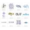 Kolekcja wzorów Disney Frozen Deco Pattern 2 zawiera 12 różnych grafik, w tym napisy takie jak „Believe in the Journey”, „OLAF” oraz różnorodne wzory śnieżynkowe w odcieniach fioletu i niebieskiego.