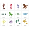 Kolekcja wzorów Disney Toy Story Deco CADSNP05 zawiera różnorodne sylwetki postaci i motywów w różnych kolorach, w tym Woody''ego, Buzz''a, T-Rexa, cactusa oraz gwiazdy, w układzie 4x4 na białym tle.