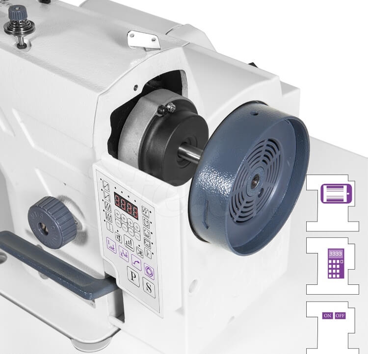 Stebnówka TEXI TRONIC 7 NF PREMIUM z widocznym silnikiem, cyfrowym panelem sterującym oraz pokrętłem regulacji. Ujęcie z boku, ukazujące detal konstrukcji oraz elementy obsługi. Biały kolor obudowy z szarymi akcentami.
