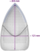 Stopa teflonowa PTFE do żelazek TEXI SMART S+B, w kształcie łezki, o wymiarach ~203 mm wysokości i ~121 mm szerokości. Powierzchnia gładka, z perforacjami, w kolorze srebrnym. Widoczna sprężyna mocująca na środku.