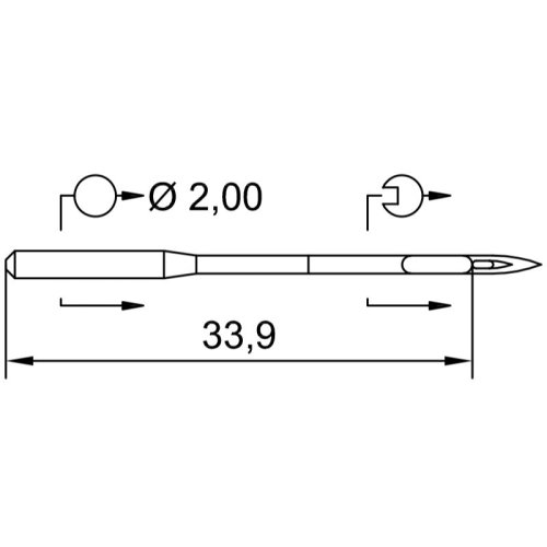 Igły Schmetz 134 LR / 135 X 8 przeznaczone do szycia skóry, o średnicy 2,00 mm i długości 33,9 mm. Wyróżniają się ostrym końcem oraz specyficznym kształtem, co zapewnia precyzyjne szycie.
