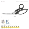 Nożyczki krawieckie Kretzer Zipzap/Finny Hobby 782020, długość 20 cm, z metalowym ostrzem i ergonomicznie zaprojektowanymi uchwytami w kolorze czarnym. Widoczny napis ZIPZAP na ostrzu. Zbliżenie na produkt na białym tle.