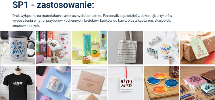Drukarka Brother SP1 do sublimacji, w kolorze białym, zaprojektowana do druku na materiałach syntetycznych. Zawiera elementy do personalizacji odzieży, kubków, toreb i innych akcesoriów użytkowych. Idealna do tworzenia unikalnych projektów.