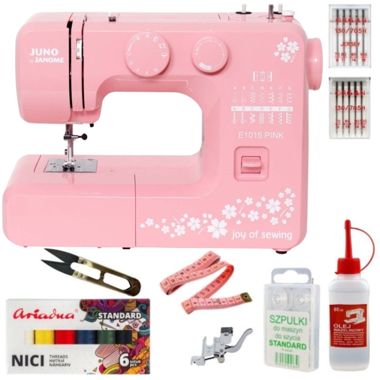 Maszyna do szycia Janome JUNO E1015 PINK - zestaw