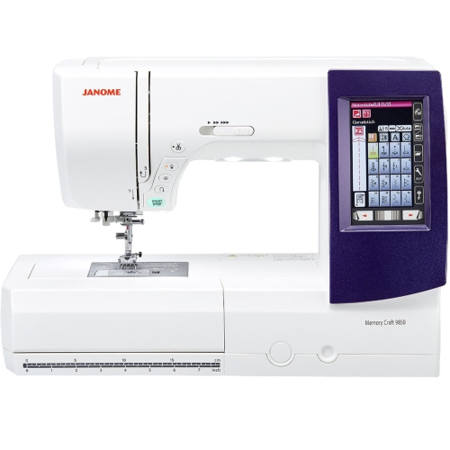 Maszyna Janome Memory Craft 9850: precyzyjne szycie i haft w jednym. Wyposażona w kolorowy ekran dotykowy, intuicyjne menu oraz automatyczne funkcje ułatwiające pracę. Kompaktowa i niezawodna, idealna do kreatywnych projektów domowych.