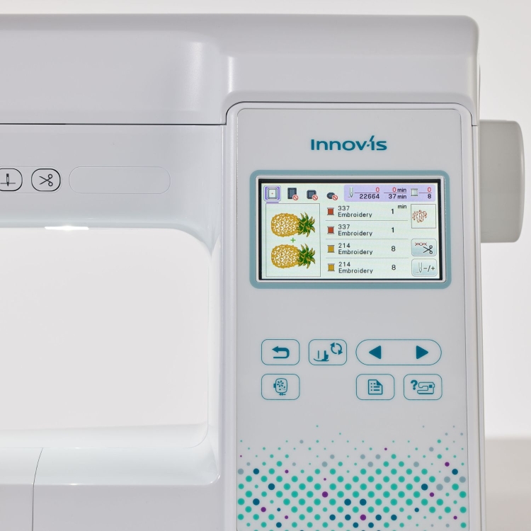 Innov-is F540E z PE-Design Plus2 oferuje kolorowy wyświetlacz, szeroki wybór wzorów i narzędzia do projektowania, gwarantując wysoką jakość haftu.