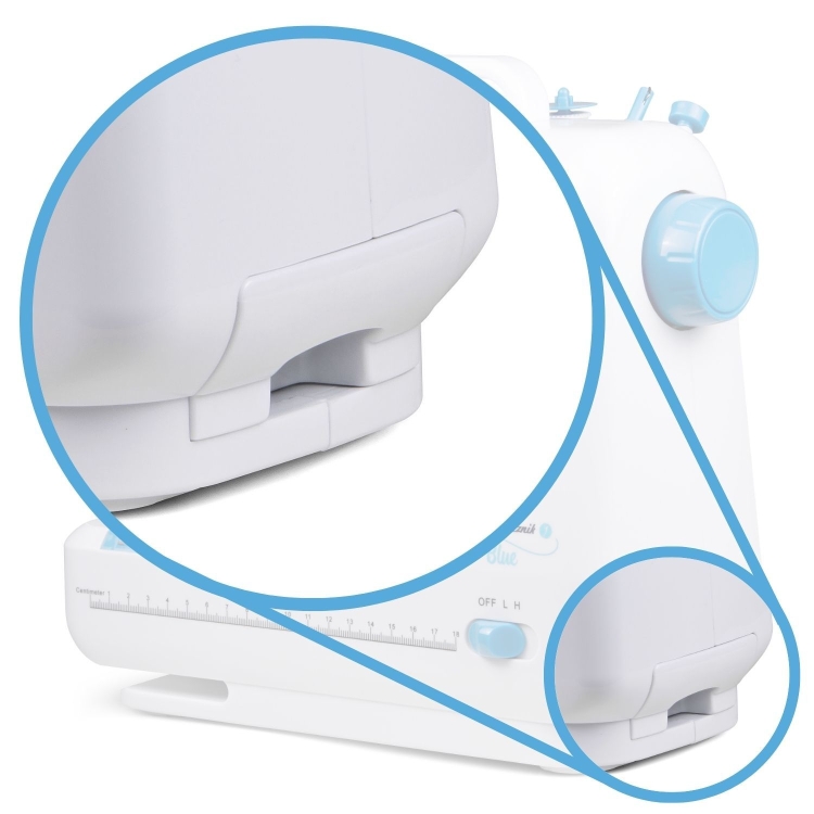 Łucznik Mini Blue łączy 12 ściegów z mobilną konstrukcją. Funkcja cofania i LED zwiększają komfort szycia.