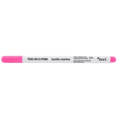 Mazak krawiecki znikający w kolorze różowym, z końcówką pisaka. Na korpusie widoczny napis A95-P textile marker oraz informacja o czasie znikania – 24h. Widok frontalny, produkt leży na białym tle.