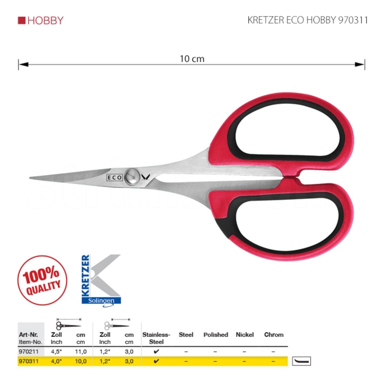 Kretzer Eco Classic 920113 to praktyczne nożyczki hobbystyczne o długości 13 cm, które sprawdzą się w wielu codziennych zastosowaniach. Ostre ostrza ze stali nierdzewnej dobrze radzą sobie z papierem, tkaninami i folią.