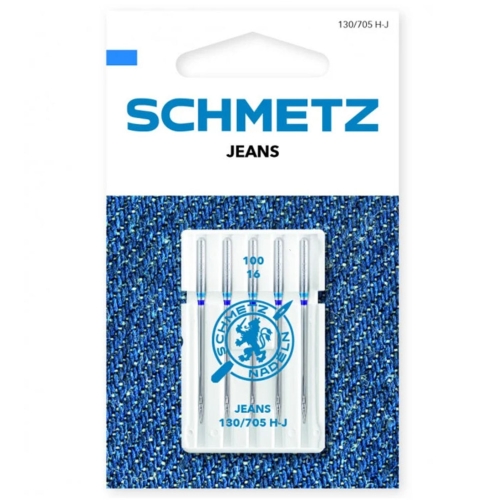 Igły Schmetz Jeans 130/705 H-J w rozmiarze 100/16 zostały stworzone do szycia jeansu oraz innych grubych materiałów. Wzmocniona konstrukcja zwiększa trwałość igły, ogranicza jej wyginanie i pomaga uzyskać równy ścieg. W opakowaniu znajduje się 5 sztuk.
