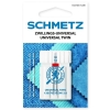 SCHMETZ Universal Twin 80/12 3,0 mm to igła podwójna do maszyn domowych, przeznaczona do dekoracyjnych przeszyć, stębnowania i wykonywania zakładek. Sprawdza się na wielu tkaninach i daje estetyczny, równoległy ścieg.