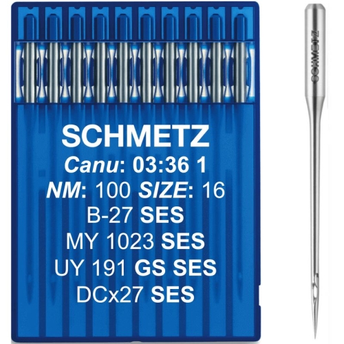 Igły SCHMETZ B-27 SES w rozmiarze 100/16 to komplet 10 sztuk przeznaczonych do maszyn przemysłowych. Dzięki czubkowi SES dobrze sprawdzają się podczas szycia dzianin, pomagając uzyskać równy ścieg i ograniczyć ryzyko uszkodzenia materiału.