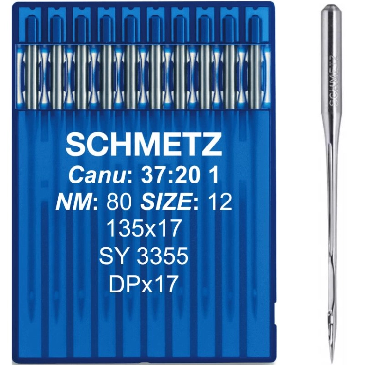 Oryginalne igły SCHMETZ system DPx17 (135x17) o grubości NM: 80 / SIZE: 12. Opakowanie zawiera 10 sztuk wysokiej jakości igieł przemysłowych. Idealne do średnio-grubych materiałów i maszyn o potrójnym transporcie.