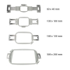 Zestaw ram do hafciarki TEXI IRIS 12 SET, zawiera cztery ramy o wymiarach: 60 x 40 mm, 100 x 100 mm, 180 x 130 mm oraz 300 x 200 mm. Ramy wykonane z metalu, z mocowaniem po bokach, umożliwiają precyzyjne haftowanie.