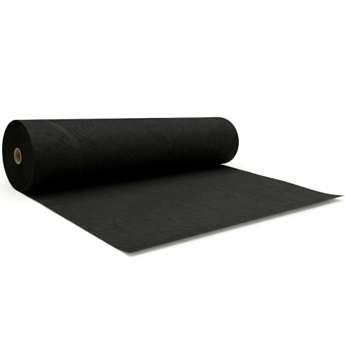 Stabilizator flizelinowy w kolorze czarnym, 38 g, w rolce o wymiarach 100 cm x 100 m. Widoczny zwinięty materiał z gładką, matową powierzchnią, ułożony na płasko, z końcem rozłożonym na boku.