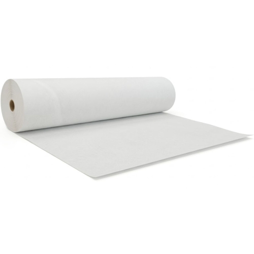 Stabilizator wydzierany flizelina 38g, biała, w rolce o szerokości 100 cm i długości 100 m. Produkt leży na płaskiej powierzchni, z częściowo rozwiniętym brzegiem, ukazując gładką, matową teksturę.