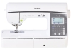 Maszyna do szycia Brother Inventio NV1150 w kolorze białym, z jasnym panelem sterującym i wyświetlaczem. Widoczna stopka oraz pokrętła do regulacji. Produkt stojący, z przyciskami do wyboru funkcji na przednim panelu. Gratis w zestawie.