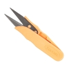 Obcinaczki do nitek o długości 10,5 cm, w kolorze pomarańczowym. Posiadają metalowe ostrza i ergonomiczny uchwyt. Ujęcie z boku, z widocznymi detalami ostrzy i przycisku mechanizmu otwierania. Idealne do precyzyjnego cięcia nitek.