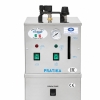 Wytwornica pary Comel Pratika CMP INOX 5l w kolorze stalowym, z widocznymi przyciskami, wskaźnikiem ciśnienia i gniazdem zewnętrznym, stojąca na kółkach, z wykończeniem matowym. Produkt ukazany z boku, ujawniając detale konstrukcyjne.