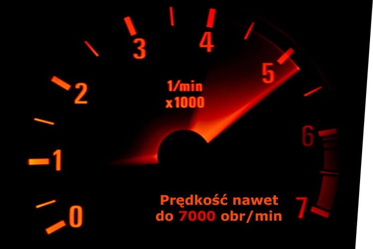 Owerlok Jack C5F-5 (3+4) automatyczny 5-nitkowy, z wyświetlaczem prędkości do 7000 obr/min. Widoczna skala prędkości z podziałką, wskazówka na poziomie 5, tło czarne z pomarańczowymi oznaczeniami.