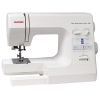 Maszyna do szycia Janome HD1800 Easy Jeans w kolorze białym, z widoczną stopką, podwójnymi pokrętłami do regulacji oraz panelem z wyborem ściegów. Ujęcie z boku, z widoczną przestrzenią roboczą i mechanizmem szycia.