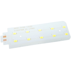 Wymienna listwa LED PCB do lampki HAIMU HM-99TS, długość 119 mm i szerokość 37 mm, z dziesięcioma diodami LED umieszczonymi w równych odstępach. Biała, przezroczysta płytka z oznaczeniem technicznym i stykami do podłączenia.