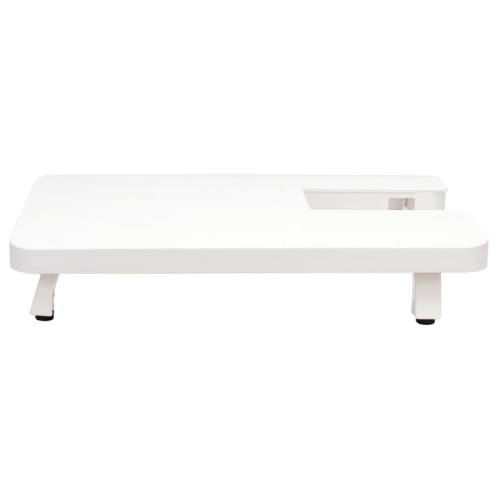 Powiększający stolik do maszyn Janome E1030 Elna 160 w kolorze białym, z prostokątną powierzchnią i wycięciem na maszynę. Produkt leży na dwóch stabilnych nogach, idealny do rozszerzenia pola pracy dla wygody szycia.