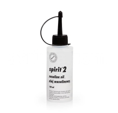 Olej wazelinowy Spirit 2 w butelce o pojemności 100 ml. Przezroczysta butelka z czarną zakrętką i aplikatorem. Widoczne napisy spirit 2, olej wazelinowy oraz 100 ml.