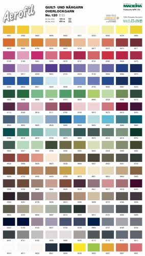 Nić do szycia Madeira AEROFIL 120 w kolorze fioletowym (8330), o długości 100 m. Na zdjęciu widoczna jest próbka koloru, z gładką, błyszczącą fakturą. Produkt umieszczony na jednolitym tle, co podkreśla jego intensywność.
