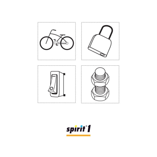 Odrdzewiacz Spirit 1 w opakowaniu 5l, z ilustracjami zastosowania: rower, zamek, włącznik, śruba. Produkt konserwujący, penetrujący i naprawczy, skuteczny w usuwaniu rdzy i ochronie metalu przed korozją.