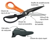 Nożyczki wielofunkcyjne Fiskars Cuts+More 1000809 o długości 23 cm z pomarańczowym uchwytem. Posiadają otwory do cięcia drutu, przewodów, uchwyt do linek oraz otwieracz do butelek. W zestawie ostrzałka i ostrze do cięcia tapet.