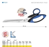 Nożyce krawieckie Kretzer Finny Profi o długości 30 cm, z ostrzami ze stali nierdzewnej, ergonomicznymi uchwytami w kolorze niebieskim i czarnym. Ujęcie frontalne, produkt leżący na białym tle, z widocznym logo Kretzer.