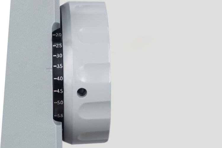 Regulator maszyny słupkowej JACK JK-S5-91, widoczny z boku, w kolorze szarym, z czarną skalą pomiarową, oznaczony od -5 do +5. Element ma teksturowaną powierzchnię i wyraźne oznaczenia, co ułatwia precyzyjne ustawienie.