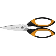 Nożyce krawieckie Kretzer Finny Tec XX 733020 o długości 20 cm, z ostrzem ze stali nierdzewnej i ergonomicznymi, czarno-pomarańczowymi uchwytami, ułożone w pozycji otwartej, ukazujące zarówno ostrze, jak i rączki.