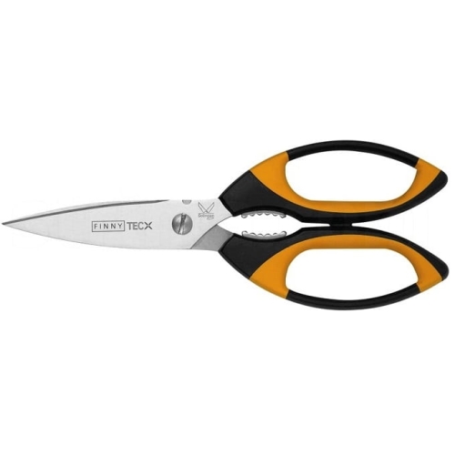 Nożyce krawieckie Kretzer Finny Tec XX 733020 o długości 20 cm, z ostrzem ze stali nierdzewnej i ergonomicznymi, czarno-pomarańczowymi uchwytami, ułożone w pozycji otwartej, ukazujące zarówno ostrze, jak i rączki.