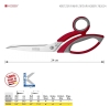 Nożyczki krawieckie Kretzer Zipzap o długości 24 cm, z ostrzem ze stali Dura-Steel i ergonomicznymi uchwytami w kolorze czerwonym i szarym, widoczne z boku. Na ostrzu widoczny napis ZIPZAP.