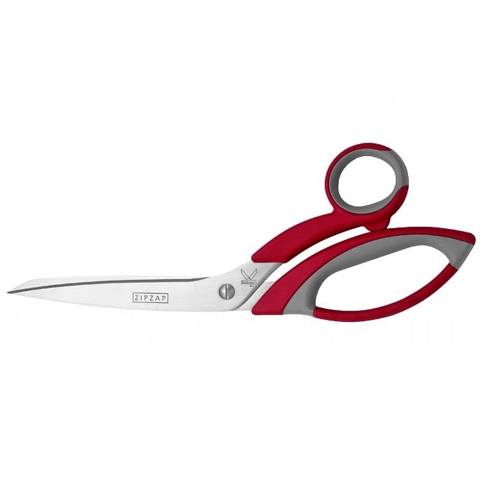 Nożyczki krawieckie Kretzer Zipzap/Finny Hobby 782024 o długości 24 cm, z ostrzami ze stali nierdzewnej i ergonomicznymi uchwytami w kolorze czerwonym i szarym, leżące na białym tle, stworzone do precyzyjnego cięcia materiałów.