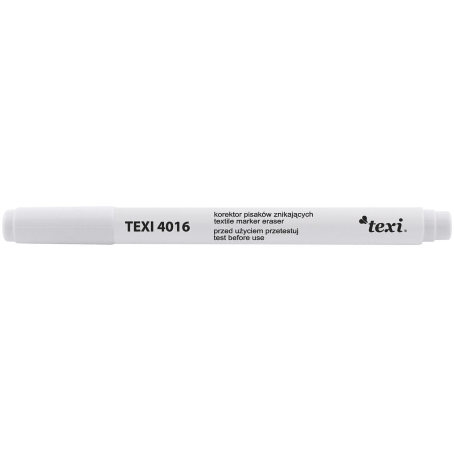 Korektor do mazaków pisaków znikających ERASER w kolorze białym, z wyraźnym napisem ERASER na korpusie. Posiada końcówkę w formie pisaka, przeznaczony do usuwania błędów z powierzchni pisania.