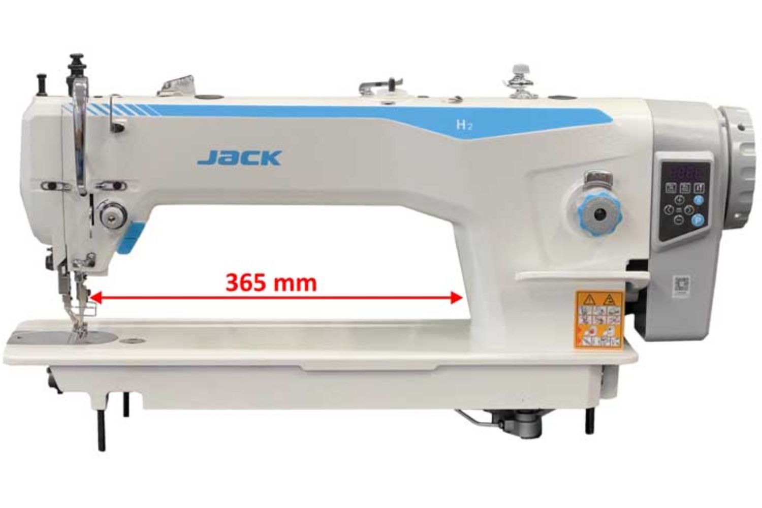 Wydłużone ramię stebnówki JACK H2 z odległością 36,5 cm od igły do korpusu