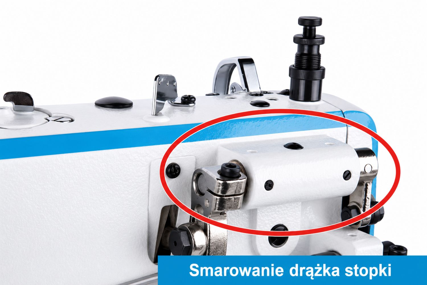 Mechanizm smarowania drążka stopki w stebnówce przemysłowej JACK H2